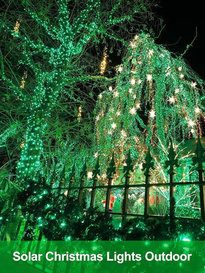 4 Pack Solar Christmas Lights Outdoor Waterproof, 132FT 400LED Solar String Lights Green Wire Fairy Lights, Solar Twinkle Lights with 8 Lighting Modes for Xmas Garden Decorations (Green)