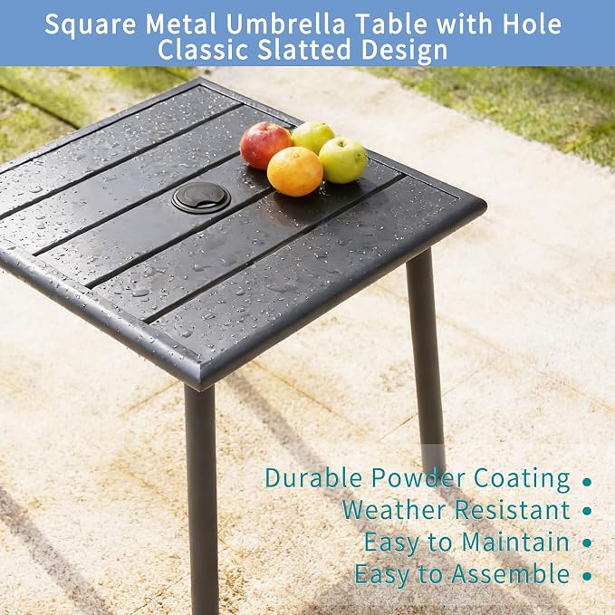 Small Metal Outdoor Side Table with Umbrella Hole Set of 2, Sqaure Patio Coffee Bistro Table End Table, Umbrella Table with Hole for Poolside Yard Porch Deck Balcony,19.7x19.7 inches, Gray