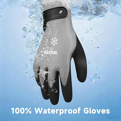 DULFINE 100% Waterproof Winter Work Gloves for Men and Women,Foam Latex Coated and Thermal Insulated Gloves for Cold Weather