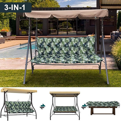 Outdoor Swing Cushions 3 Seater Waterproof, Replacement Bench Cushions for Outdoor Patio Furniture with Backrest, Porch Swing Cushion with Ties for Lawn and Garden (Palm, 40x71in)