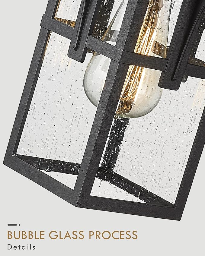 HWH INVESTMENT Outdoor Indoor Wall Sconce Exterior Wall Lantern with Seeded Glass Shade, Waterproof Porch Light Fixtures for Doorway, Hallway, Garage, Matte Black, 5HX62B BK