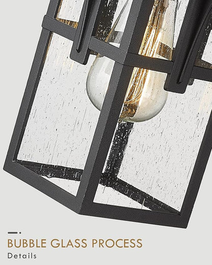 HWH INVESTMENT Outdoor Indoor Wall Sconce Exterior Wall Lantern with Seeded Glass Shade, Waterproof Porch Light Fixtures for Doorway, Hallway, Garage, Matte Black, 5HX62B BK