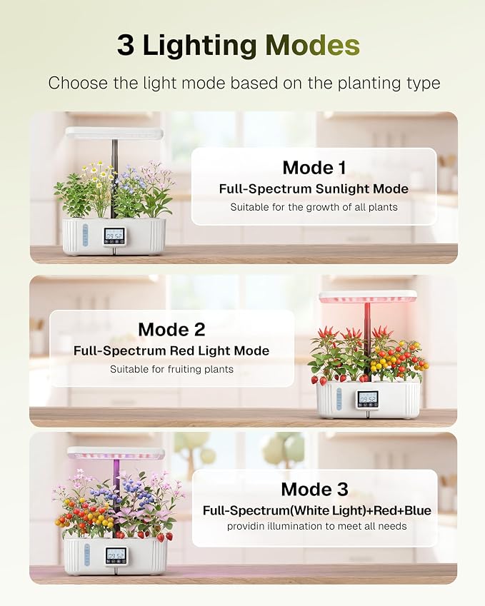 HBN Indoor Garden Hydroponics Growing System, 12 Pods Plant Germination Kit with LED Grow Light, LCD Touch Panel Quiet Automatic Hydroponic Height Adjustable - Grower Harvest Vegetable Lettuce