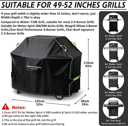 ROCKTAKIN Heavy Duty 52 Inch Grill Cover for Weber Spirit 200 and 300 Series,Outdoor BBQ Gas Grill Cover, Waterproof Fade Resistant Windproof 7106 Barbecue Cover with Air vents for Char-Broil Nexgrill