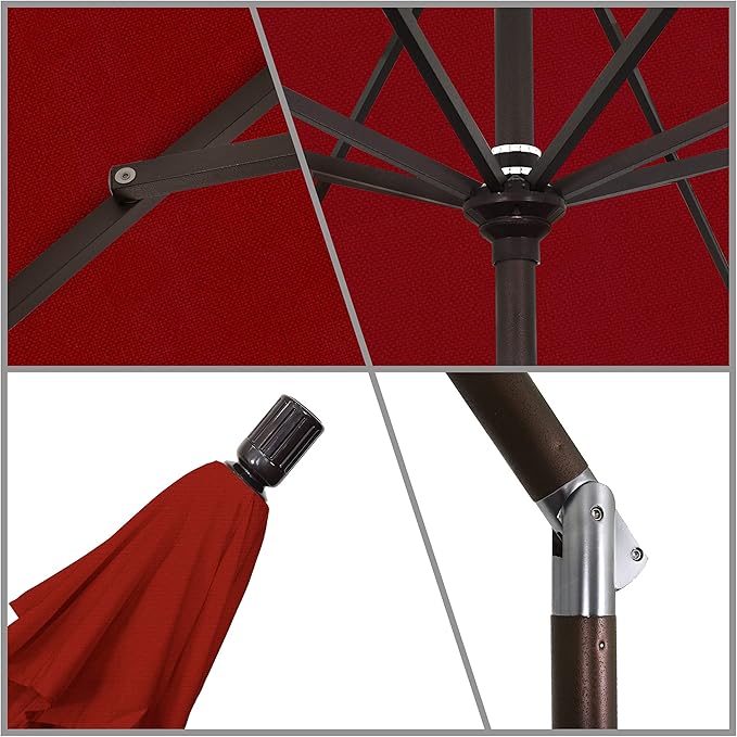 California Umbrella 11Ft Premium Patio Umbrella, Hand-Crank, Tilt-Collar, Bronze Frame, Solution Dyed Red Fabric