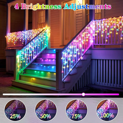 XZAI 800LED 50FT, Icicle String Lights, Plug-in, Multi-Color & Warm White, Christmas Party Decors, Connectable, Memory, Remote, 8 Modes, Timer, Dimmable, IP65 Waterproof, Hanging for Outdoor & Indoor