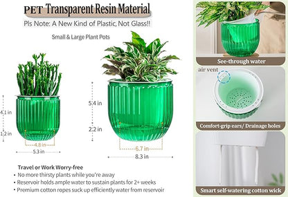 Melphoe Self Watering Pots for Indoor Plants Planter, 8.3/5.3 Inch 2 Pack Planters Self Watering Plant Pots for Flower, Houseplants, Succulent, African Violets and Cactus with Drainage