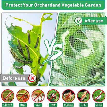 GonLei 10x 50FT Garden Mesh Netting Kit Raised Beds (6 Pcs Garden Hoops & 18 Clips) Garden Hoops Plant Netting Protection Row Covers Berry Bush Truit Trees Vegetables Grass Seed Barrier Net