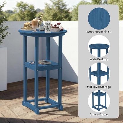 Ciokea Balcony Chairs and Table 3 Pieces Set, Outdoor High Top Bar Set, HDPE Oversized Adirondack Bar Chairs Set of 2 and Round Table for Outside Dining Bistro Poolside Backyard, Navy Blue