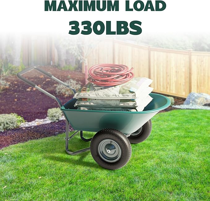 Idzo 2-Wheel Heavy-Duty Wheelbarrow Cart, 330 lb Capacity, Ergonomic Padded Handle and 14 Inch Pneumatic Tires for Maximum Stability, Ideal Wagon for Moving Soil, Shrubs, Plants, Easy Assembly