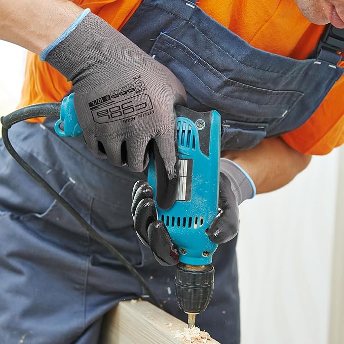 COOLJOB 20 Pairs Nitrile Dipped Safety Work Gloves with Grip, Non-slip Rubber Coated Bulk Garden Gloves for Men, Heavy-duty Oil Resistant for Truck Driver, Warehouse Box Handler, Medium, Gray Blue