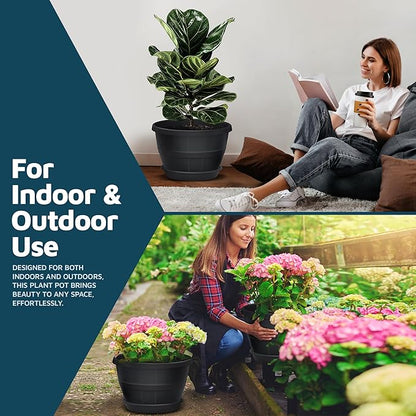 10-Inch Whiskey Barrel Planters Outdoor Pack of 20 - Durable Plastic Plant Pots for Indoor & Outdoor Use with Drainage & Saucer, Lightweight Rustic Barrel Planters for Flowers, Herbs & Small Plants