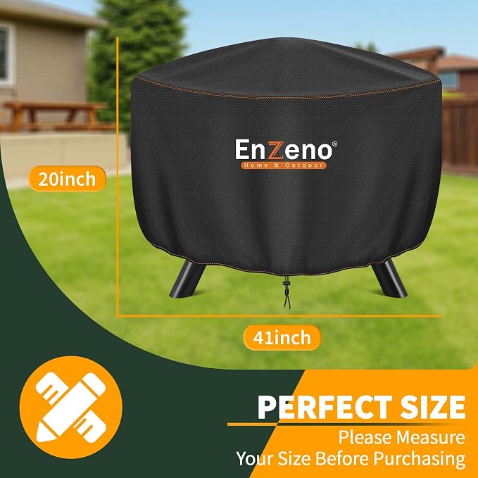 Enzeno Fire Pit Cover Round,41inch Outdoor Round Firepit Cover,Waterproof Oxford Cloth Patio Fire Cover for Outdoor Fire Pit,Fits 38-40 inch Gas Firepit/Bowl(41" Dia X 20" H)