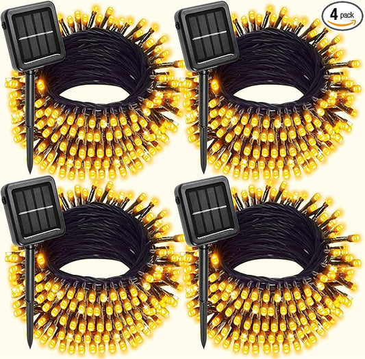4 Pack Solar Christmas Lights Outdoor Waterproof, 132FT 400LED Solar String Lights Green Wire Fairy Lights, Solar Twinkle Lights with 8 Lighting Modes for Xmas Garden Decorations (Warm White)