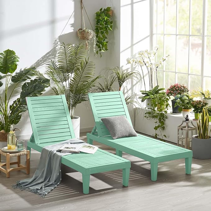 Nestl Sun Tanning Chair - Sage Green Chaise Lounge Chair Outdoor, Lightweight Pool Lounge Chairs, Adjustable 5-Position Reclining Lawn Chair, Waterproof Beach Outdoor Lounge Chairs