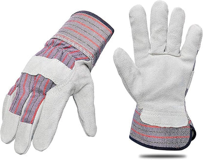5015 60 Pair Pack Leather palm work gloves cowhide leather suede finish, single or double palm, 100% Leather and 100% Cotton Back, Grey