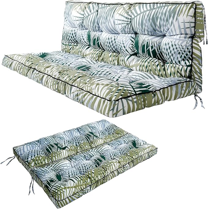 Swing Replacement Seat Cushions, 2-3 Seater Bench Cushions for Outdoor Furnitur with Backrest, Garden Recliner Seat Cushions Waterproof Sofa Pads (Green Leaves, 55x40in)