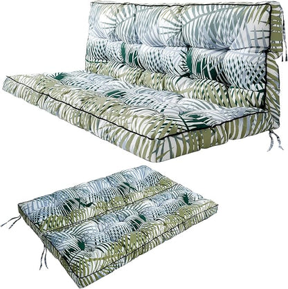 Swing Replacement Seat Cushions, 2-3 Seater Bench Cushions for Outdoor Furnitur with Backrest, Garden Recliner Seat Cushions Waterproof Sofa Pads (Green Leaves, 55x40in)