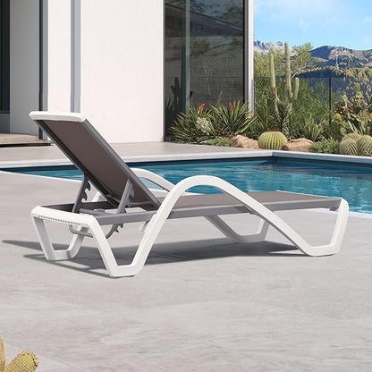 PURPLE LEAF Patio Chaise Lounge Chair with Armrests Outside Aluminum Plastic Stackable Tanning Chairs for Pool Sunbathing Beach Deck Outdoor Lounger, Taupe