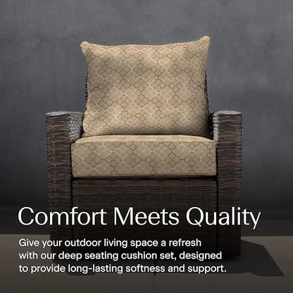 Honeycomb Outdoor Deep Seat, 24 x 23, Courtyard Geo Almond Chair Cushion for Patio Furniture
