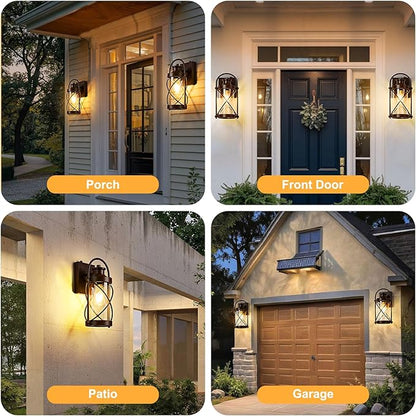 Dusk to Dawn Outdoor Wall Lights Fixtures, Waterproof Exterior Lighting Fixtures with Photocell Sensor,Vintage Coffee-Bronze Metal Cage Lantern Outside Lights for Porch Patio House Garage（2 Pack）