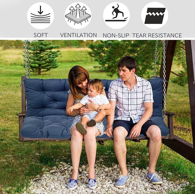 Replacement Cushions for Swing, Swing Cushions 3 Seater Replacement, Waterproof Thicken Washable Pad Cushion for Outdoor Indoor Furniture Swing Patio (Navy, 40x71 inch)