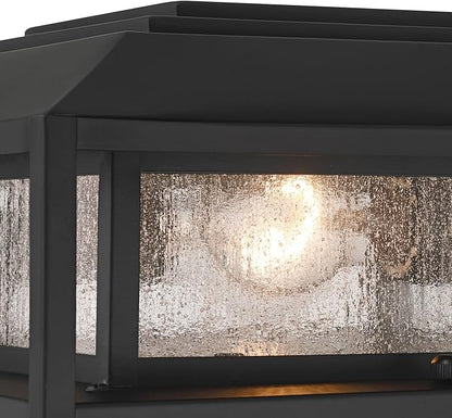 Gregor 6" High Modern Outdoor Pier Mount Light Fixture Porch House Exterior Outside Lantern Set of 2 Weatherproof Black Seeded Glass Shade Front Door Patio Garage Home Deck - John Timberland