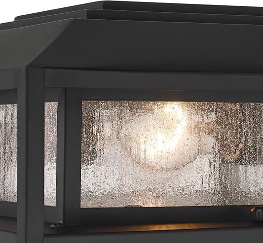 Gregor 6" High Modern Outdoor Pier Mount Light Fixture Porch House Exterior Outside Lantern Set of 2 Weatherproof Black Seeded Glass Shade Front Door Patio Garage Home Deck - John Timberland