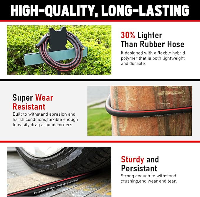 Short Garden Hose 6ft x 5/8", NON-EXPANDABLE Heavy Duty Premium Flexible Short Water Hose, No Kink, Leakproof, Lightweight Hybrid Hose with Male to Female Fittings for Household&Backyard