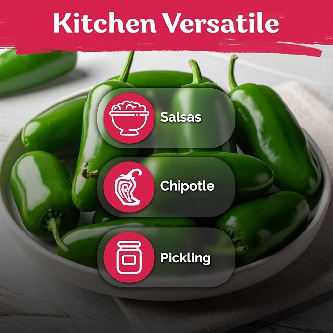 KVITER 250 Jalapeno Peppers M Heirloom Seeds (Capsicum annuum) – Jalepeno Chili Hot Peppers, Mexican Pepper Seed Packets – Vegetable Seeds for Planting Outdoor & Indoor Garden Containers, Raised Beds