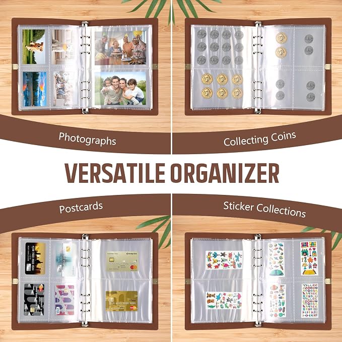 Seed Storage Organizer, Seed Packet Organizer Binder with 80Pcs Garden Seeds Storage Envelopes and 40 Clear Pocket Sheet Protectors for Protecting Vegetable Seeds (Brown, 9.1 x 6.5inch)