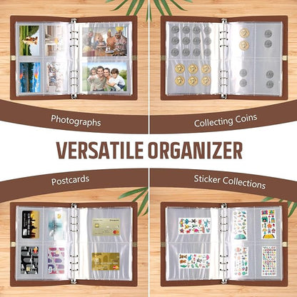 Seed Storage Organizer, Seed Packet Organizer Binder with 80Pcs Garden Seeds Storage Envelopes and 40 Clear Pocket Sheet Protectors for Protecting Vegetable Seeds (Brown, 9.1 x 6.5inch)