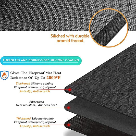 UBeesize Thickened 48x36 inches Under Grill Mat for Outdoor Grill,Double-Sided Fireproof Grill Pad for Fire Pit,Indoor Fireplace Mat Fire Pit Mat,Oil-Proof Waterproof BBQ Protector for Deck and Patio