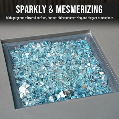 Skyflame 10-Pound Fire Glass for Fireplace Fire Pit and Landscaping, 1/2-Inch Aqua Blue Reflective