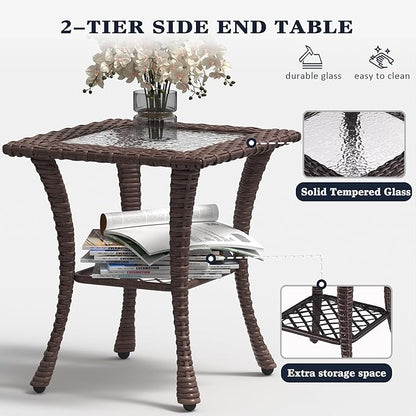 LayinSun 6 Pieces Outdoor Patio Furniture Set, Rattan Wicker Sectional Swivel Rocker Chairs Sets with Ottomans, Swivel Glider Chairs, and Coffee Table