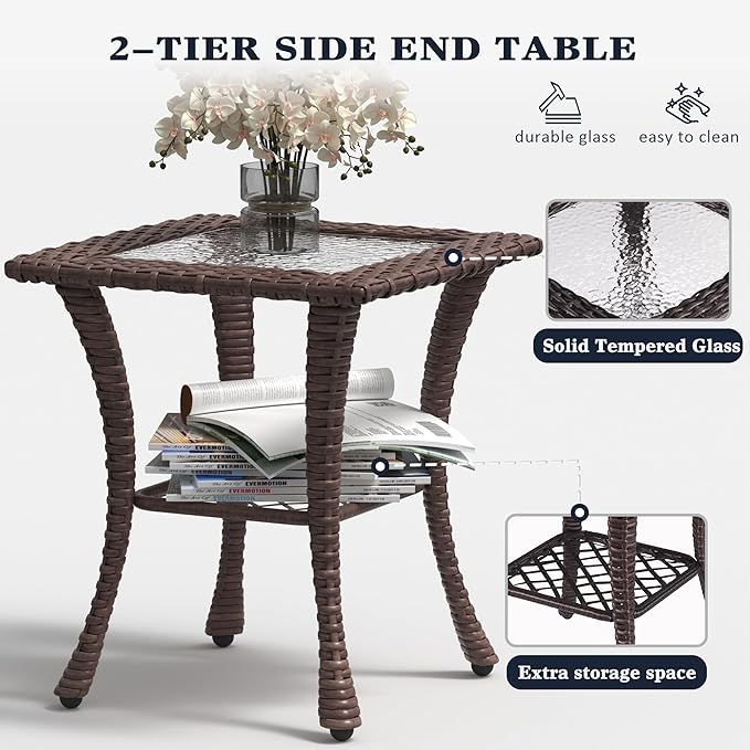 LayinSun 3 Pieces Outdoor Patio Furniture Set, Rattan Wicker Swivel Rocker Chairs Sets with Swivel Glider Chairs and Coffee Table