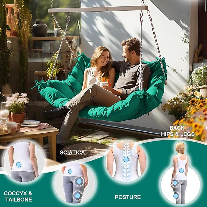 Outdoor Swing Cushions 3 Seater Waterproof, Replacement Bench Cushions for Outdoor Patio Furniture with Backrest, Porch Swing Cushion with Ties for Lawn and Garden (Lake Blue, 40x47in)