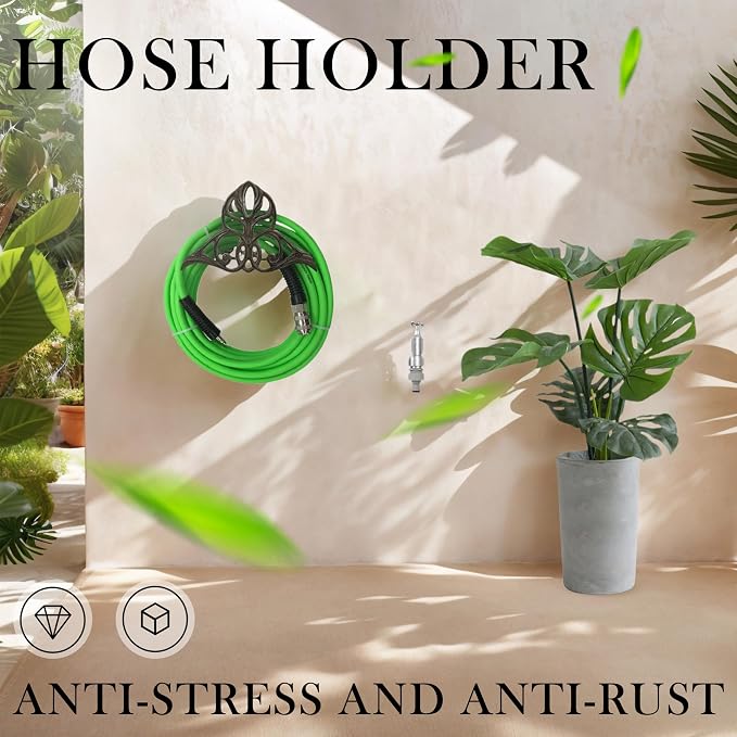 Garden Hose Holder Wall Mount – Heavy Duty Cast Iron Hose Hanger, Hose Holders For Outside Wall Mount, Patio, Yard, or Villa （decorative hose holder）
