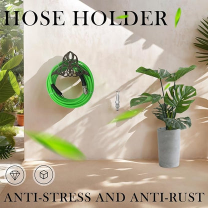 Garden Hose Holder Wall Mount – Heavy Duty Cast Iron Hose Hanger, Hose Holders For Outside Wall Mount, Patio, Yard, or Villa （decorative hose holder）