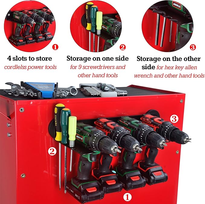 ULIBERMAGNET Magnetic Power Tool Organizer, Utility Storage Rack Shelf with Screwdriver Holder,Wall Mount Heavy Duty Cordless Drill Holder,Removable Tool Rack Suitable for Garage, Workshop