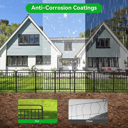 12 Panels No Dig Garden Fence 32 ft(L) X 40 in(H) Animal Barrier for Yard, Patio, Garden Borders, Outdoor Decorative Fencing with Thick Pipe Metal Panels