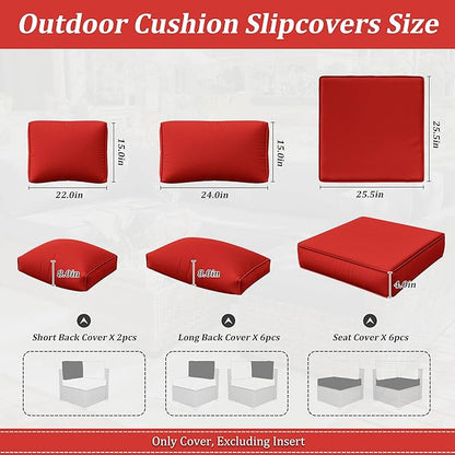 14 Pcs Outdoor Cushion Slipcovers Outdoor Patio Cushion Covers Replacement Waterproof with Zipper for Outdoor Furniture, Patio Sofa Couch 3 Sizes, Covers Only