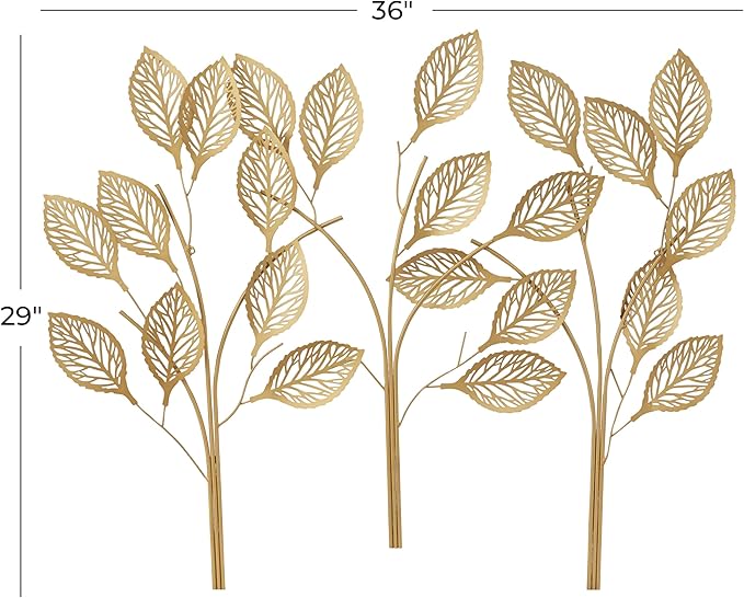 Deco 79 Metal Leaf Home Wall Decor Wall Sculpture, Wall Art 36" x 1" x 29", Gold