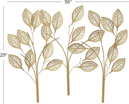 Deco 79 Metal Leaf Home Wall Decor Wall Sculpture, Wall Art 36" x 1" x 29", Gold