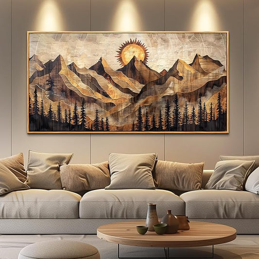 QIYILEXWART Canvas Wall Art For Living Room Large Wall Decor For Office Bedroom Decorations Mountain Sun Landscape Pictures Farmhouse Painting Artwork Room Wall Mural Home Decor 30x60 In