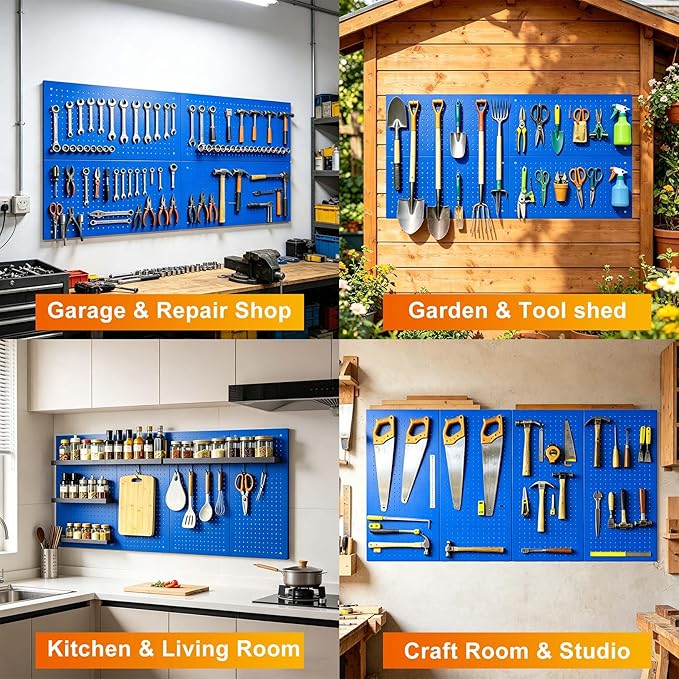 Metal Pegboard Panels,Wall Panels, Heavy Duty Peg Boards for Garage and Garden Tool Storage, Includes Drywall Anchors and Screws Kits, Blue