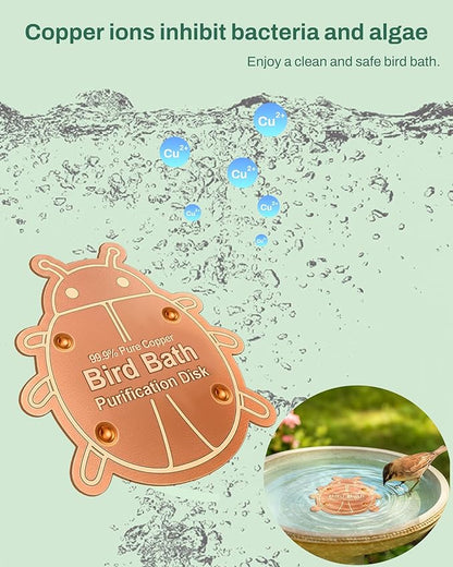 Bird Bath Purification Disk Pure Copper Outside Winter Solar Power Birdbath Heater Deicer Bowl Safe Ground Garden Hummingbird Pedestal Fountain Cleaner Outside Hanging Bowl Dispenser Ladybug
