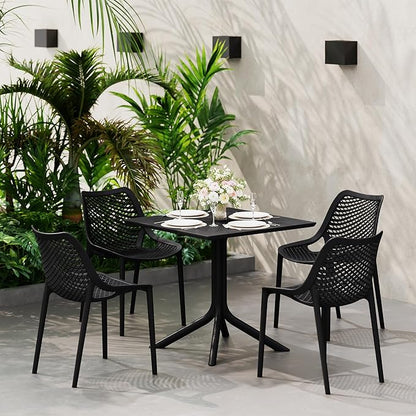 Costaelm Dining Room Chairs Set of 4, HDPE Patio Square Coffee Table and Stackable Chairs, Outdoor Deck Furnitures All Weather for Backyard Poolside, Black