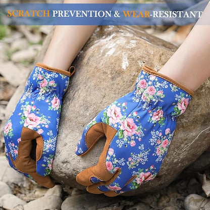 Trifabricy Gardening Gloves for Women, Breathable Leather Garden Gloves with Grip, Thorn-Proof Puncture-Resistant Work Gloves