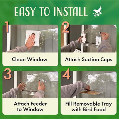 Clear Bird Feeders for Window Viewing Inside - Window Bird House Feeder with Suction Cups - Balcony Birdhouse Feeder with Tray - Easy to Use for Wildlife Lovers, Birding, Kids, Cat, & Elderly